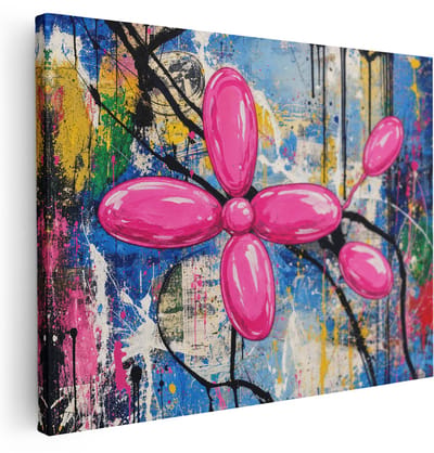 Artaza Canvas Schilderij Ballon Hond - Graffiti Streetart - Multikleur - 120x90 cm - Groot - Wanddecoratie Woonkamer - Schilderijen - Muurdecoratie
