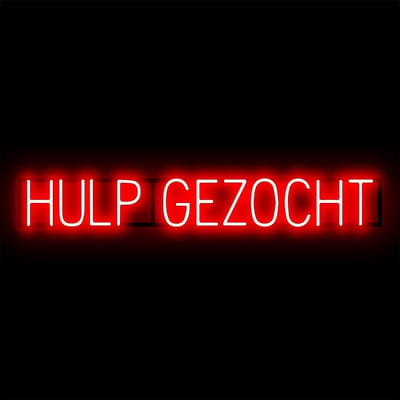 HULP GEZOCHT - Lichtreclame Neon LED bord verlicht | SpellBrite | 111,46 x 16 cm | 6 Dimstanden & 8 Lichtanimaties | Reclamebord neon verlichting