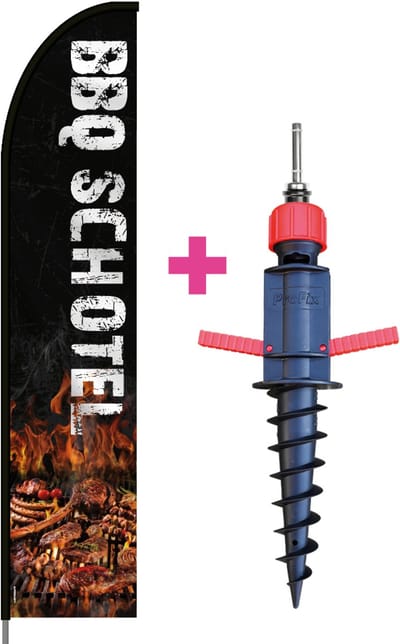 Beachflag - BBQ Schotel #2 - Vlag + Grondboor + Rotator + Hengelsysteem + Draagtas - Actievlag.nl