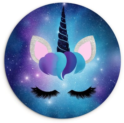 WallCircle® Wandcirkel 120x120 cm - Muurcirkel Eenhoorn - Sterren - Magisch - Blauw - Muurdecoratie woonkamer - Wanddecoratie slaapkamer - Kamer decoratie accessoires - Ronde schilderijen XXL