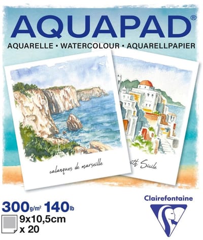Clairefontaine Aquapad - aquarelpapier - Klein formaat - 9x10,5 cm - 300 g - 20 vel
