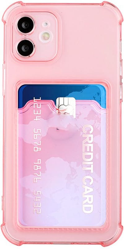 Schokbestendig TPU Hoes Kaarthouder Geschikt voor: Apple iPhone 12 - Roze - Hoesje met Achterkant Pasjeshouder