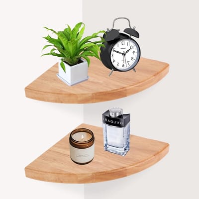 Hoekplanken van Hout, 18 cm, Wandplank voor Slaapkamer, Badkamer en Woonkamer - Set van 2 Decoratieve Planken