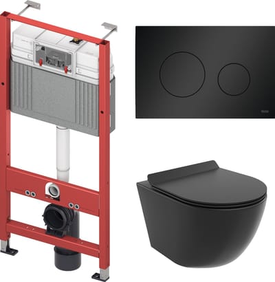 Badland Rolo toiletset - wandtoilet met TECEbase inbouwreservoir en bedieningsplaat zwart - zwart, ronde knoppen