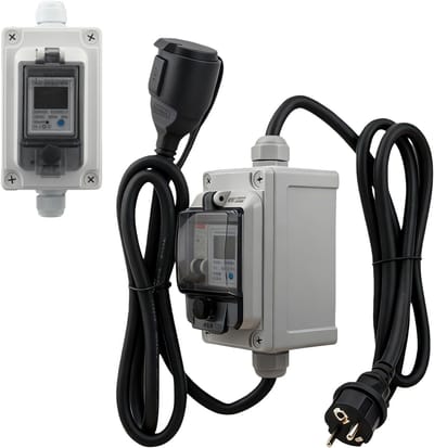 Digitale Stroommeter - Energie Verbruiksmeter - Stroom Verbruik Meten - Met Aardlekschakelaar - IP67 Waterdicht - Wit
