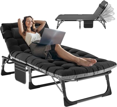 Opvouwbaar Campingbed - Kampeerbed Volwassenen - Ontspannen Buiten - Dubbellaags 1200D Polyester - 190x70 cm - Houtskool Zwart