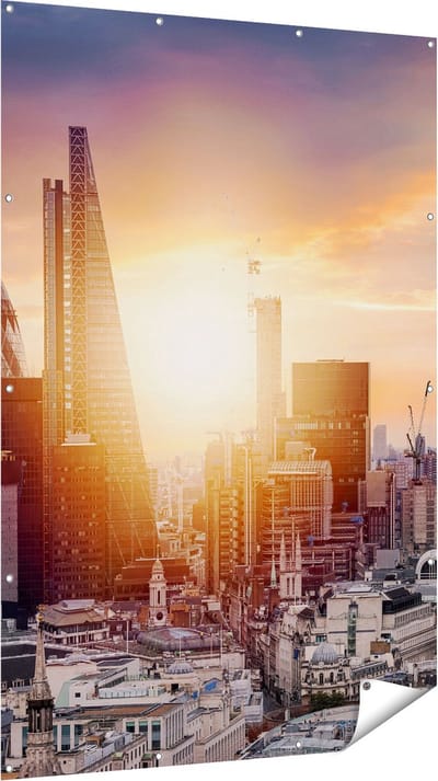 Gards Tuinposter Londen Stad bij Zonsopgang - 120x180 cm - Tuindoek - Tuindecoratie - Wanddecoratie buiten - Tuinschilderij