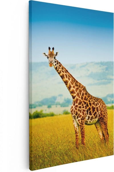 Artaza Canvas Schilderij Afrikaanse Dieren - 20x30 cm - Klein - Wanddecoratie Giraffe - Muurdecoratie Savanne - Kamer Accessoires