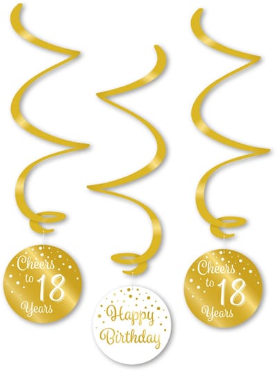 Q2P - 18 Jaar Versiering - Slingers - Verjaardag Versiering - Decoratie - Wit & Goud - Hangdeco - 3 Stuks