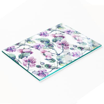 Keukenplank van gehard glas met decoratieve afbeelding van bramenbloemen, 80x52 cm