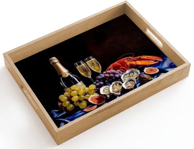 Dienblad hout 40x30 cm - Schootdienblad - Champagne - Luxe - Oesters - Borrelplank rechthoek - Plateau dienbladen