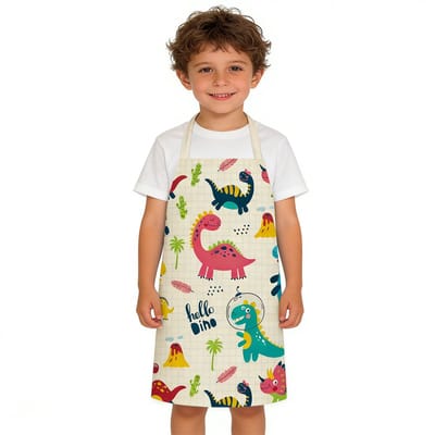 Kinderschort met cartoonprint - Dinosaurusschort - Schilderschort voor kinderen - Geschikt voor koken en schilderen in de keuken - Aanbevolen voor jongens en meisjes met een lengte van 90-135 cm (gewicht onder 70 kg)