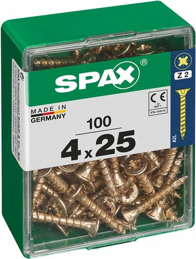 Spax Universele Schroef Yellox Verzonken Kop Pozi - 4x25mm - 100 Stuks