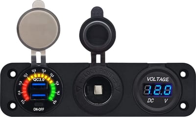 ProRide 12V USB Autolader 2 Poorten - QC3.0 - Voltmeter en 12V/24V Sigarettenplug - Drievoudig inbouw