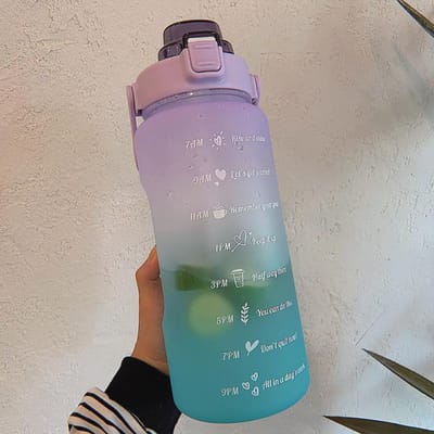 2L Draagbare Waterfles Met Grote Capaciteit Tijdmarkering Lekvrije BPA Frosted Cup Voor Buitensporten Drinkfles Met Stro