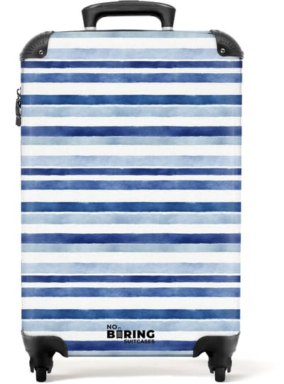 NoBoringSuitcases.com - Koffer - Strepen patroon blauw - Past binnen 55x40x20 cm en 55x35x25 cm - Trolley handbagage - Valiezen met wieltjes volwassenen - Reiskoffer op wielen - Rolkoffer lichtgewicht