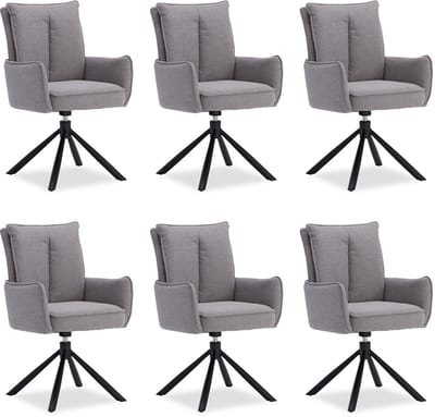 Homestyle4u Eetkamerstoelen van Linnen - 6 Stoelen - met armleuningen - draaibaar - Grijs