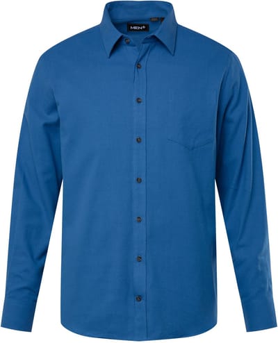 Men Plus - Heren - Flanellen overhemd lange mouwen kentkraag - Asblauw - Maat 3XL