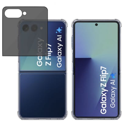 TechNow Hoesje + Privé Screenprotector geschikt voor Samsung Galaxy Z Flip 7 Hoesje Screenprotector - Privacy Tempered Glass - Case Transparant
