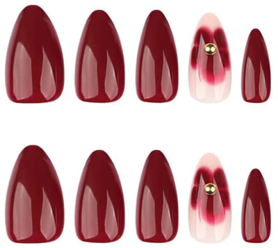 longziming -Kunstnagels - wijnrode ovale kunstnagels - Design - Opdrukken - ABS - Meerdere Gelegenheden - Set van 24