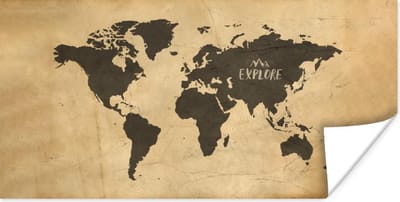 Wereldkaart Muur - Wereldkaart - Vintage - Papyrus - 40x20 cm - Poster