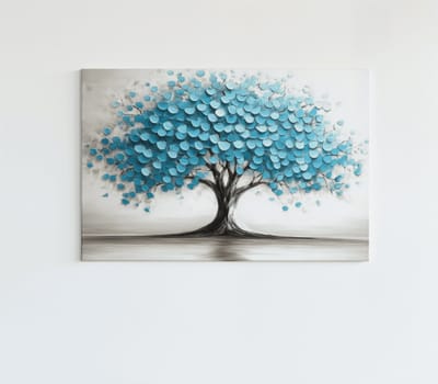Canvas Schilderij – Boom met Blauwe Bladeren – Abstracte Natuurkunst – 60x40x2 cm