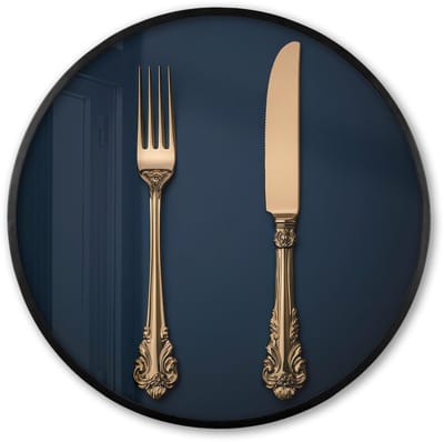 Poster in lijst Rond - Fotolijst 60x60 cm - Posters - Bestek - Donkerblauw - Goud - Ronde posterlijst zwart - Decoratie - Wanddecoratie woonkamer - Muurdecoratie slaapkamer