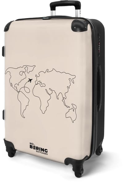 NoBoringSuitcases.com® - Koffer groot - Rolkoffer lichtgewicht - Wereldkaart - Beige - Vliegtuig - Reiskoffer met 4 wielen - Valies grote trolley XL op wieltjes - Harde reistrolley met TSA slot - 20 kg bagage - Reizen