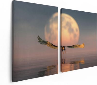 Artaza Canvas Schilderij Tweeluik Adelaar boven het Water bij de Maan - 120x80 - Foto Op Canvas - Canvas Print