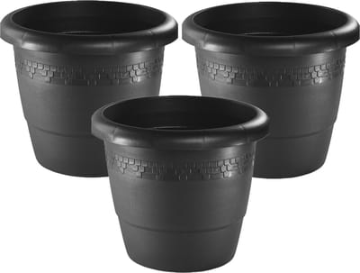 Bloempot/plantenpot antraciet kunststof diameter 30 cm - Set van 3x stuks - Hoogte 24 cm - Buiten gebruik