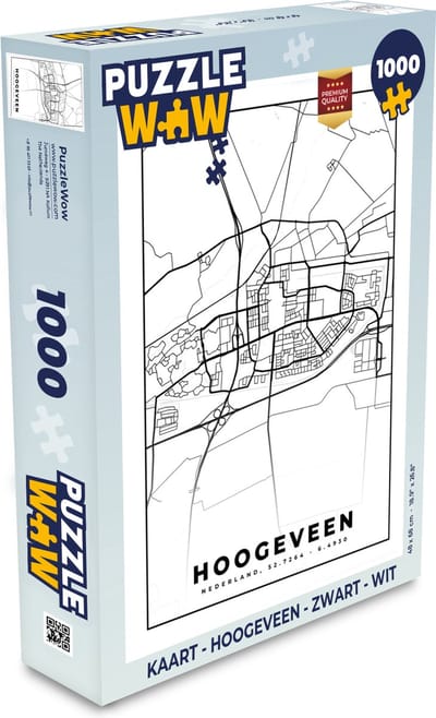 Puzzel Kaart - Hoogeveen - Zwart - Wit - Legpuzzel - Puzzel 1000 stukjes volwassenen