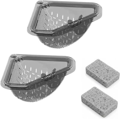 Multifunctionele Magnetische Afvoer voor Keuken, Inclusief 2 Cellulose Sponsen en Clip, Ideaal voor Keuken Sink en Filterontwerp, Grijs