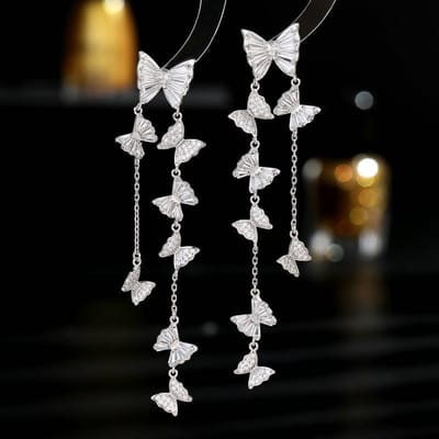 Temperament Zirkonia Inleg Decoratieve Gezichts Oorbellen Lange Kwast Vlinder Oorbellen gray