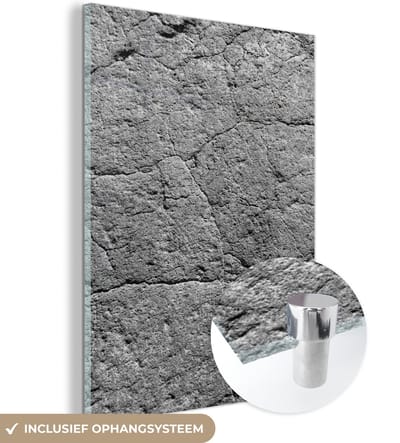 Glasschilderij - Zwart - Wit - Steen - Gesteente - 120x160 cm - Foto op glas - Decoratie slaapkamer