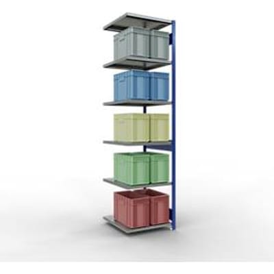 Schulte Lagertechnik MULTIplus 250 boutloos rekkensysteem, boutloze aanbouwstelling, lengte bout, 3000x750x800 mm, 7 legborden, gentiaanblauw/verzinkt