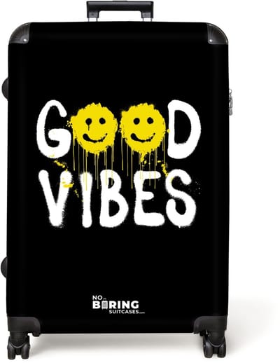 NoBoringSuitcases.com® - Koffer groot - Reiskoffer lichtgewicht - Quote 'Good Vibes' als graffiti kunstwerk - Rolkoffer met 4 wielen - Grote trolley XL - 98 liter bagage