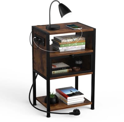 Dailygoods Nachtkastje met oplaadstation, salontafel en lades, geschikt voor kleine ruimtes, slaapkamers en woonkamers,