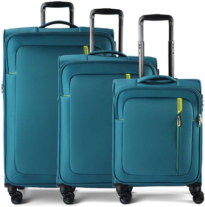 American Tourister Nitestream 4 wielen Kofferset 3-delig met uitbreidingsplooi - Zachte bagage - TSA slot - teal-lime