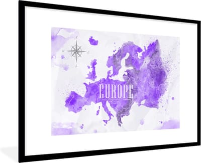 Poster in lijst - Fotolijst 120x80 cm - Posters - Europa - Wereldkaart - Verf - Posterlijst zwart - Decoratie - Wanddecoratie woonkamer - Muurdecoratie slaapkamer