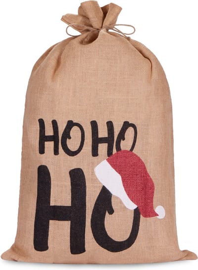 BRUBAKER Kerstzak Ho Ho Ho - 80 cm Cadeauzak Kerstmis - Kerstman Jute Zak met Koord voor het Inpakken van Cadeaus - Jute Zak