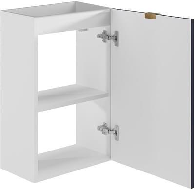 Vente-unique Geribbeld wastafelmeubel - Witte ombouw en blauw omkeerbaar deurtje - H60 x L40 x D22 - VAHIRA