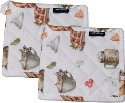 Pannenlappen set - 2 stuks - Kerstmotief- Cadeau voor haar - Taart - Wit