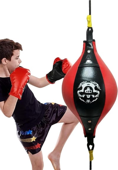 Snelheidstas Bokszak - Trainingsbal Boksen - Verbeter Snelheid - Ruittextuur Grip - 38x18cm - Zwart Rood
