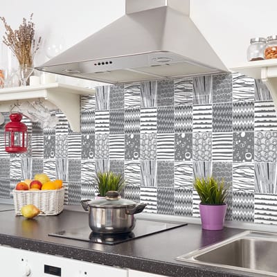 Zelfklevende tegelmuurstickers voor keuken en badkamer - 24 cementtegelstickers, Azulejos Chester-stijl - 24 stickers, 10x10 cm