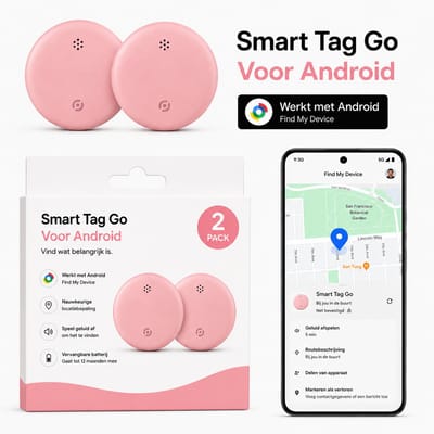 Android GPS Tracker – 2 stuks - Real-time Locatie Volgsysteem – Werkt met Google Find My app- Alleen geschikt voor Android telefoons- Gecertificeerd - Batterij Vervangbaar - 24/7 live locatie meekijken - Roze