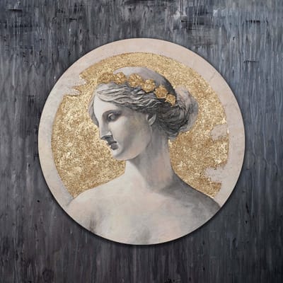 YS Schilderij "Muze van het licht" - Handgeschilderd canvas schilderij - Wanddecoratie Abstract - Goud - Goud zwart - Muurdecoratie woonkamer - Slaapkamer decoratie - Kamer accessoires - Abstract schilderij goud zwart Round 60