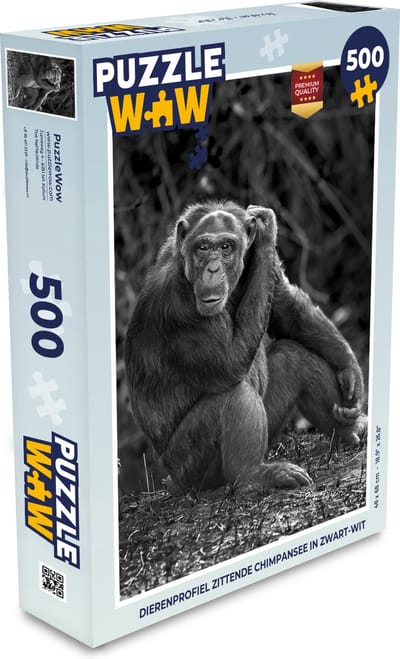 Puzzel Dierenprofiel zittende chimpansee in zwart-wit - Legpuzzel - Puzzel 500 stukjes