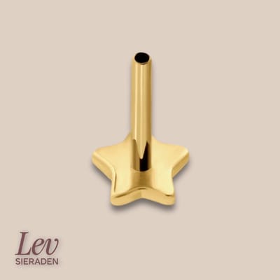 Lev Sieraden - Push pin Labret staafje Ster - 1.2 x 6mm - Goud kleurig - Titanium - Verwiselbaar labret staafje - Push pin labret base star