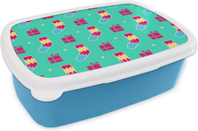 Broodtrommel Blauw - Lunchbox - Brooddoos - Sokken - Cadeau - Patroon - 18x12x6 cm - Kinderen - Jongen
