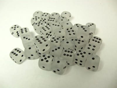 Chessex Frosted Helder/Zwart D6 12mm Dobbelsteen Set (36 stuks)